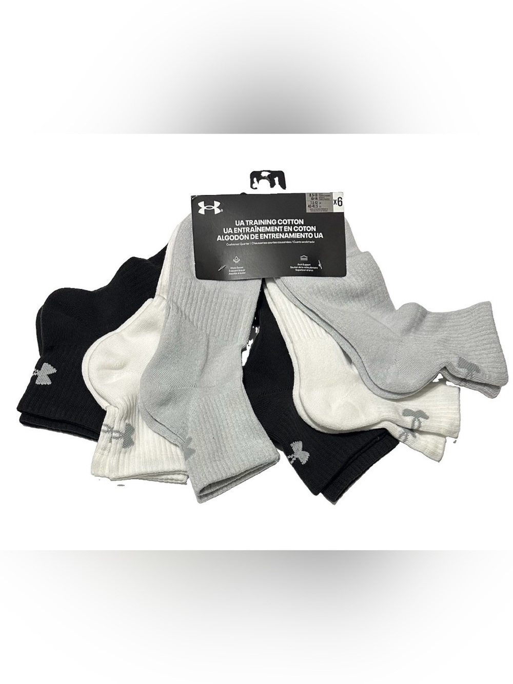 Under Armour Training Cotton 6-Pairs Men's Quarter Socks Large Gray/White/Black